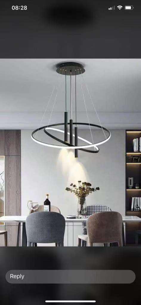 Modern orbit-style LED pendant chandelier