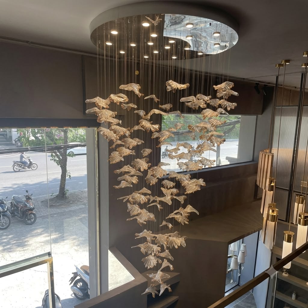 Elegant Cascading Chandelier – Golden Birds Design