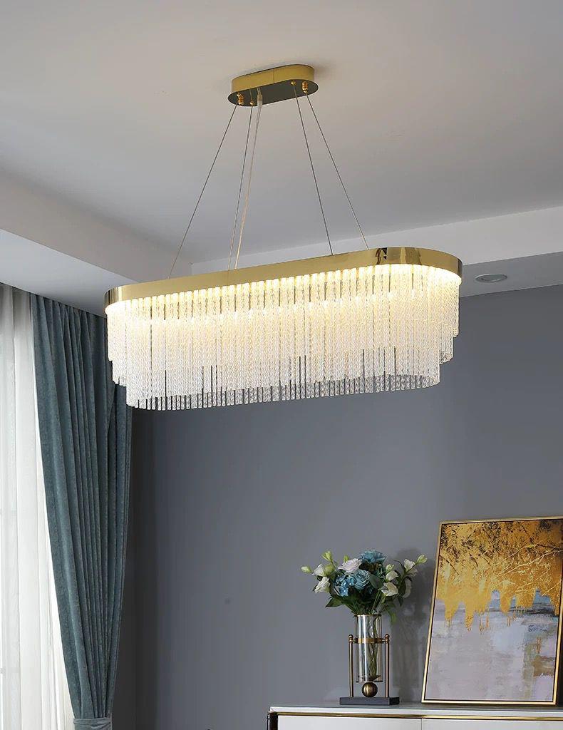 Luxury Rectangular Crystal Chandelier – Gold Finish