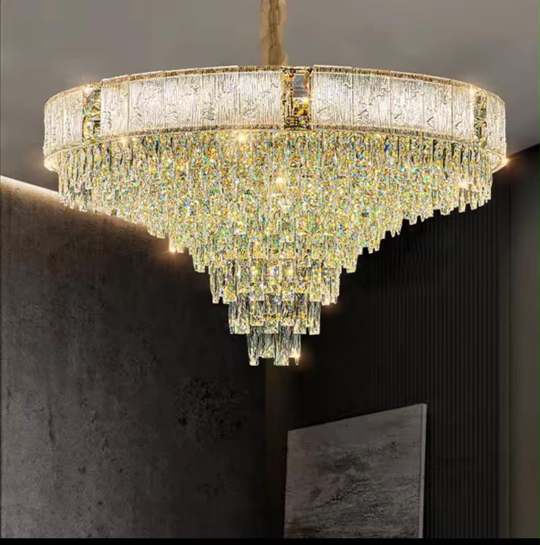 Luxury Crystal Chandelier – Round Tiered Gold Ceiling Light