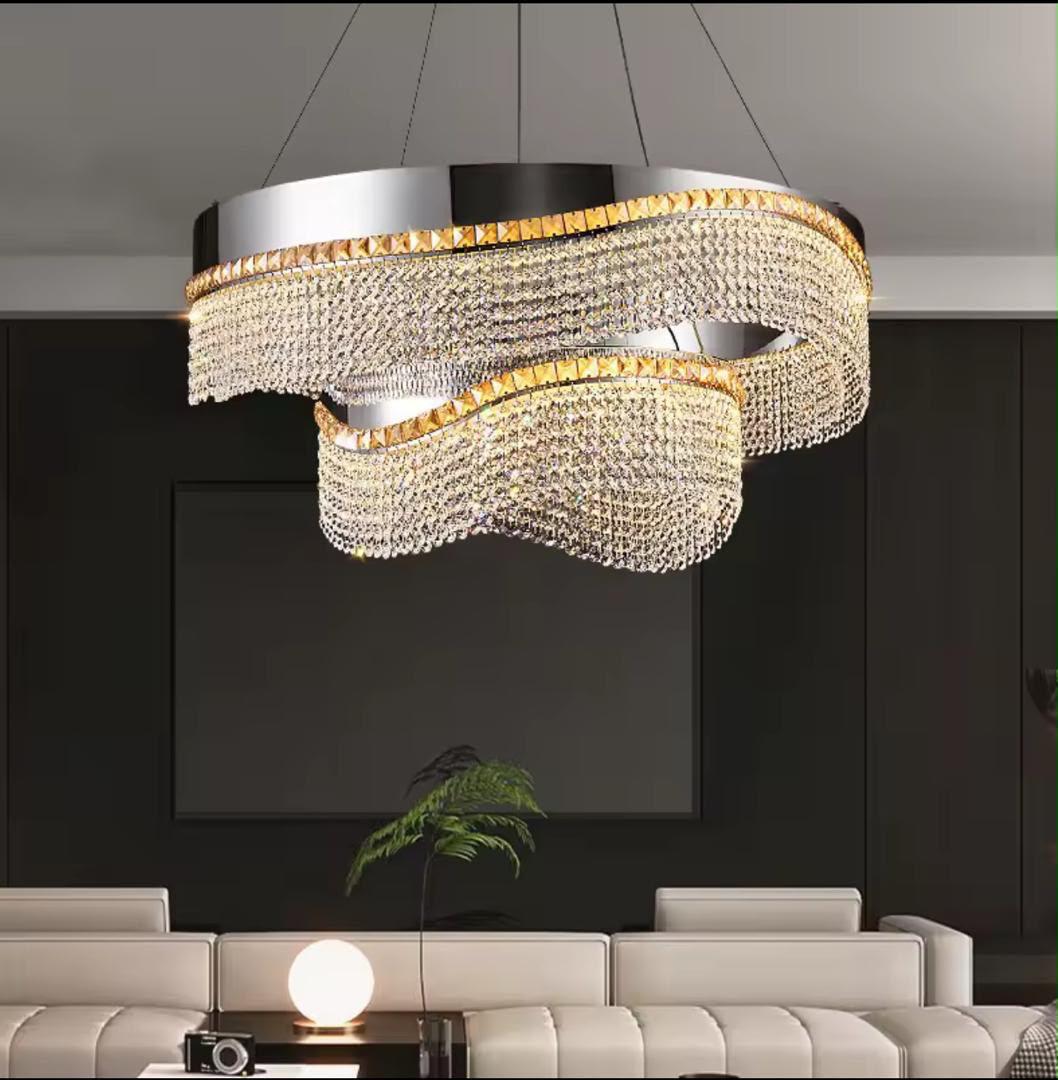 Elegant Modern Crystal Chandelier – Wave-Design Two-Tier Light