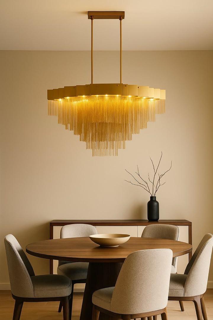 Gold Tiered Fringe Chandelier – Cascading Chain Tassel Light