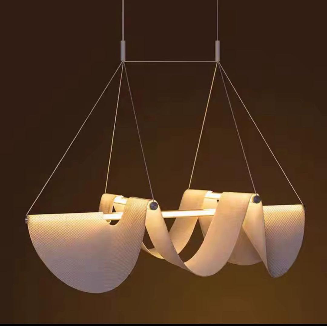 Twisted Ribbon Pendant Chandelier – Woven Fabric Linear Light