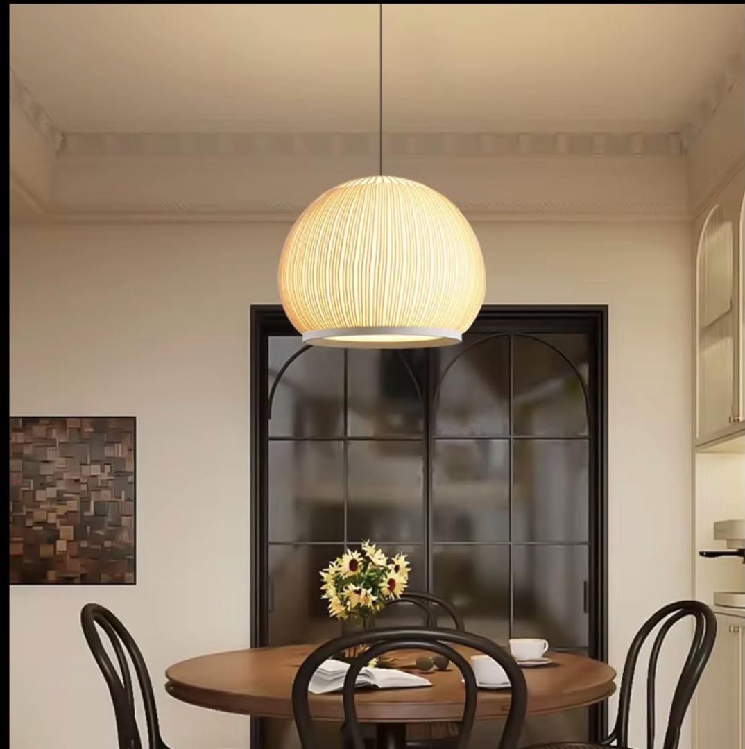 Woven Rattan Dome Pendant Light – Ribbed Bamboo-Style Shade