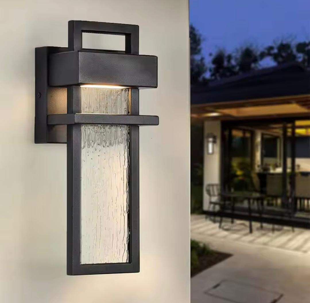 Stylish Rectangular Outdoor Wall Light – Textured Glass Panel Sconce