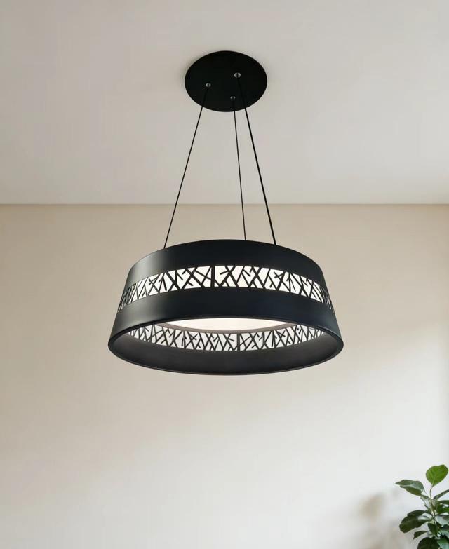 Modern Black Drum Pendant Chandelier – Laser-Cut Cylinder Light