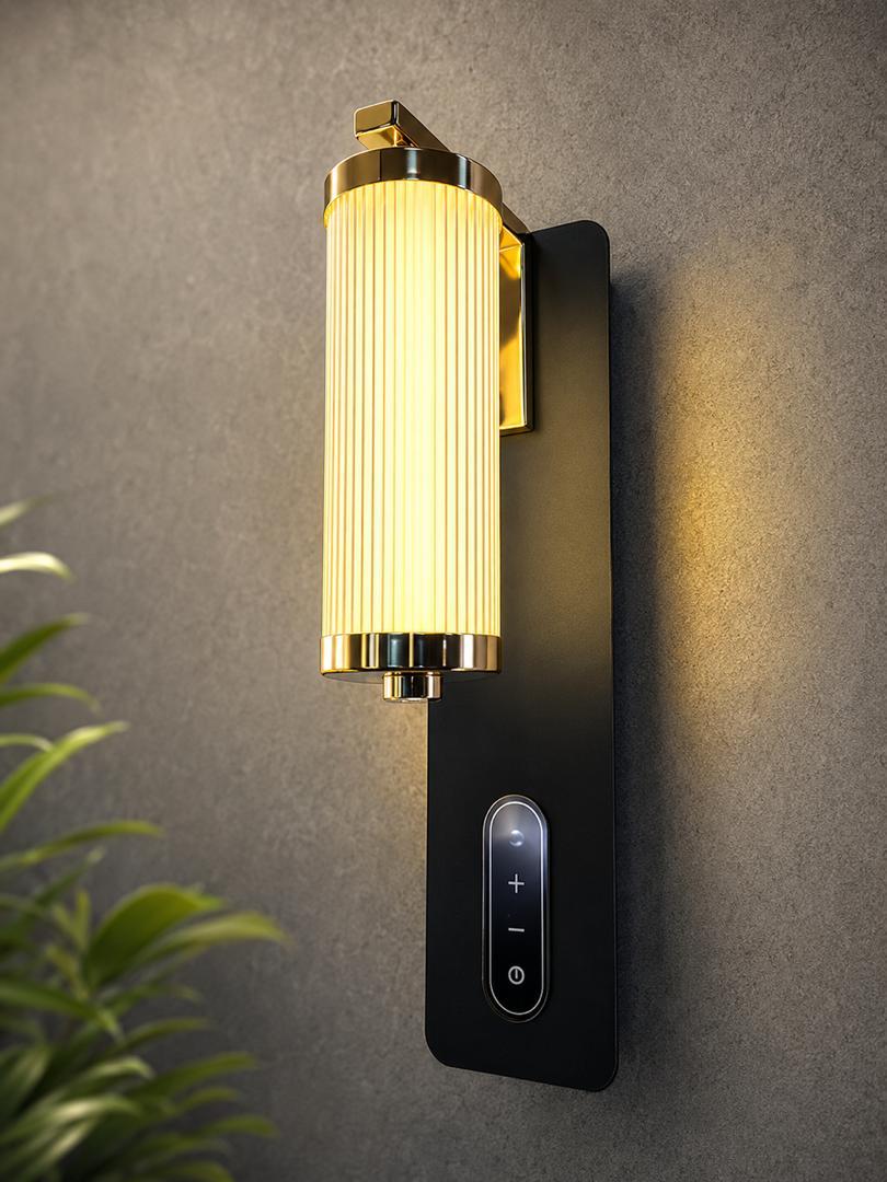 Elegant Modern Wall Light – Fluted Glass with Touch Dimmer