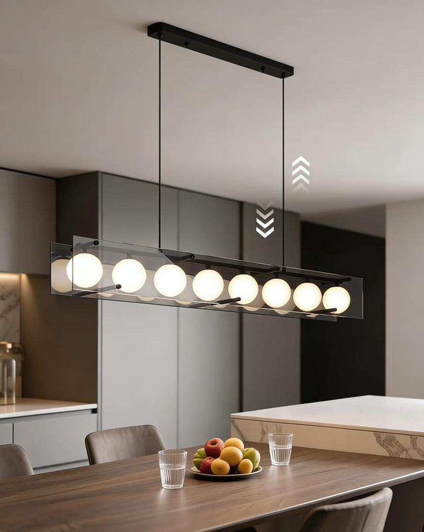 Linear Glass Box Pendant Chandelier – Multi-Globe Dining Light